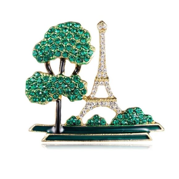 unbranded Jewelry - Eiffel Tower Paris Rhinestone Brooch Gold Tone